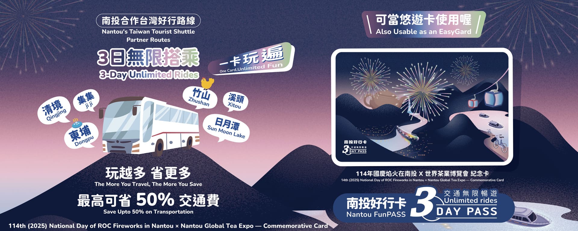 114年國慶焰火在南投 X 世界茶業博覽會 紀念卡 3日無限搭乘